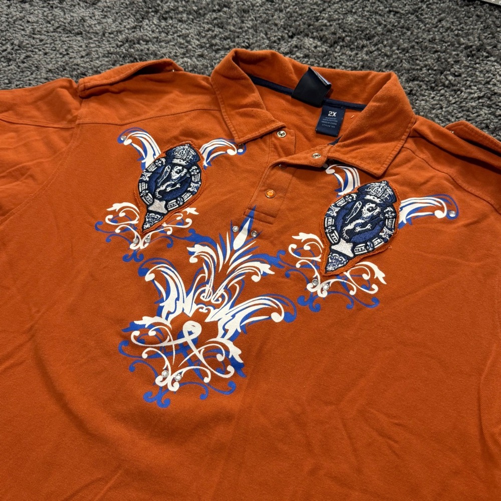 Vintage Knockout Polo Shirt Mens Orange Excellent Crest Graphic Streetwear XXL